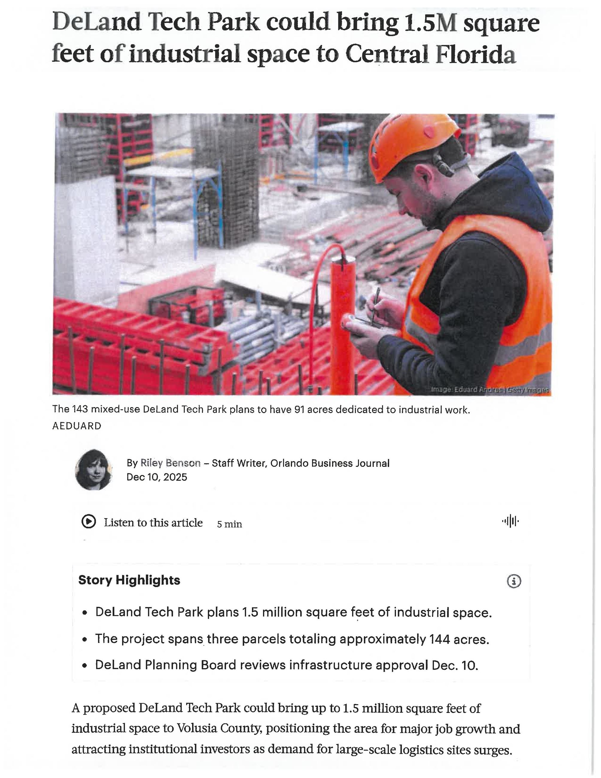 DeLand Tech Park could bring 1.5M square feet of industrial space to Central Florida_1