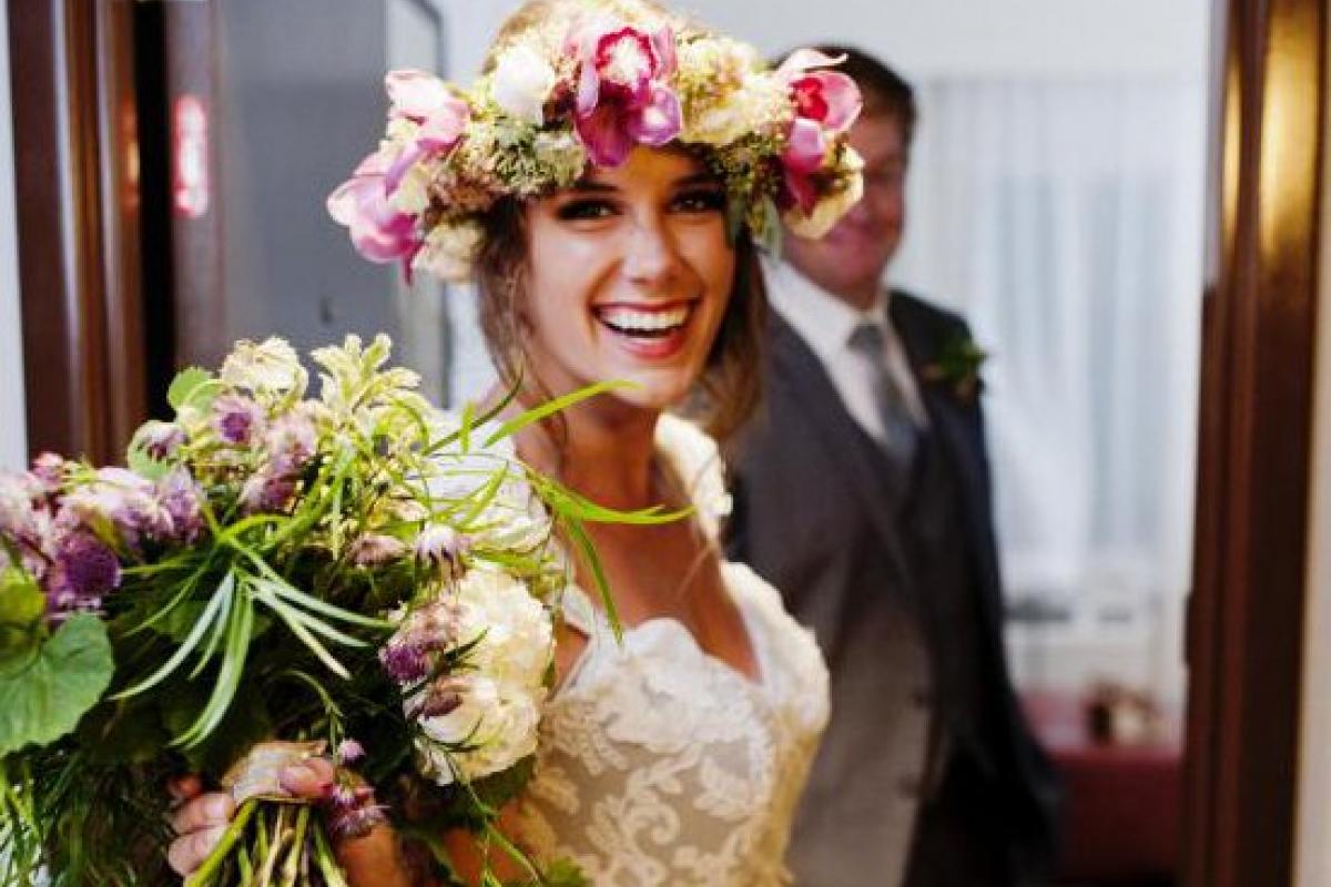 Bride and Groom Entering Hotel Room